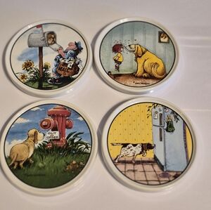 Vintage Gary Patterson Cartoon Dog Coasters Set
